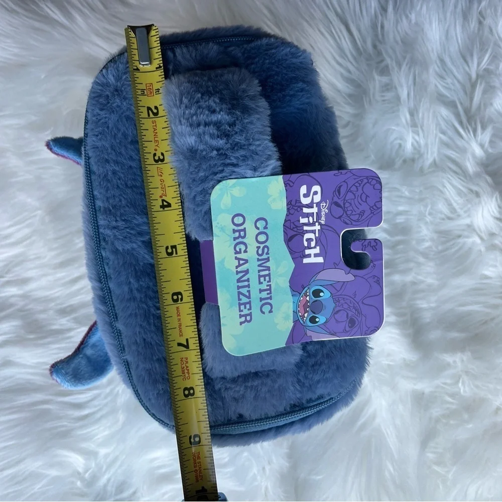🆕 Disney Stitch Fluffy Blue Travel Cosmetic Bag Unisex Adults
